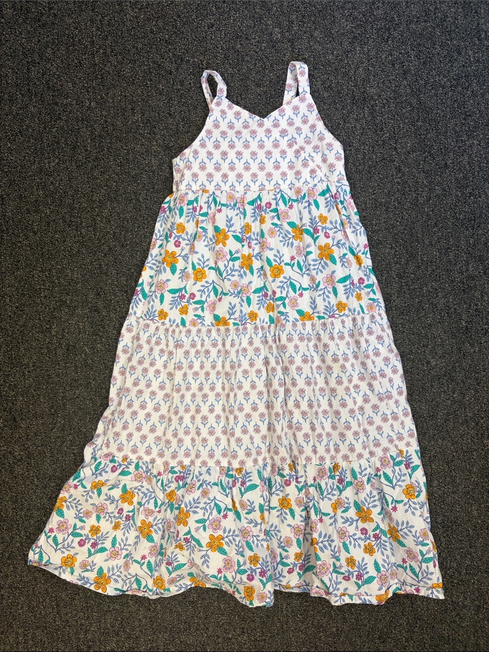 Carter's White Floral Tiered Maxi Dress with Yellow & Green Accents